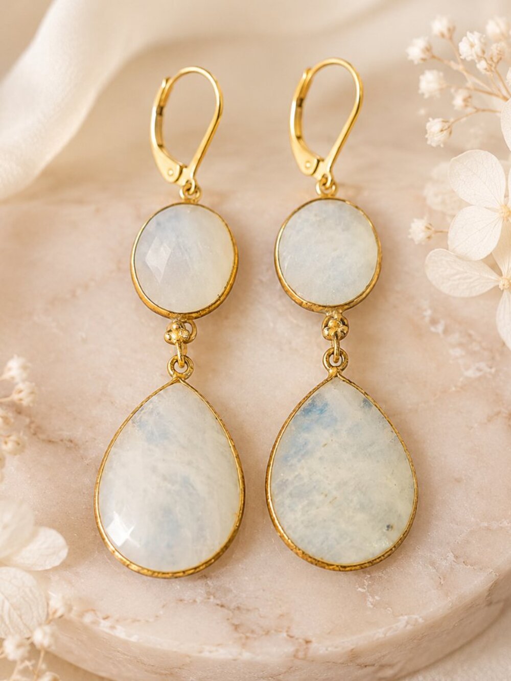 Vintage Moonstone Lever-back Earrings